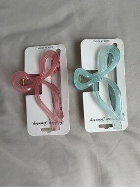 Kids Bow Hair Clip Set - Pink and Mint